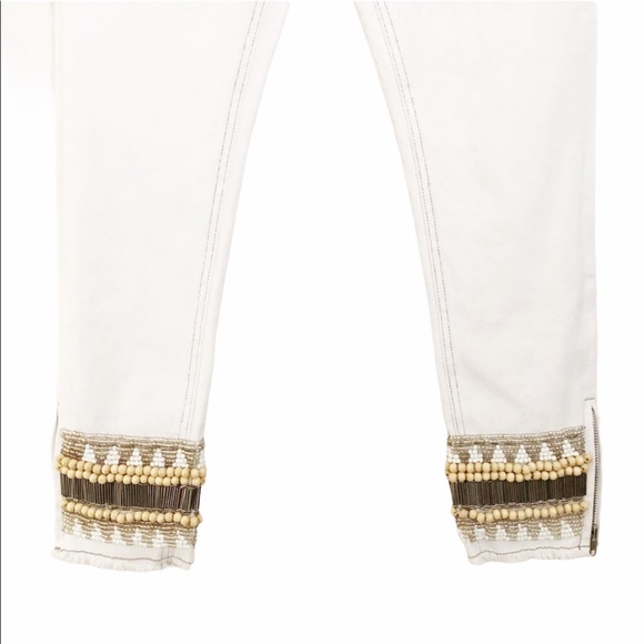 Luxe Moda Frayed Hem Embellished Jeans White Sz 4 - Picture 2 of 11